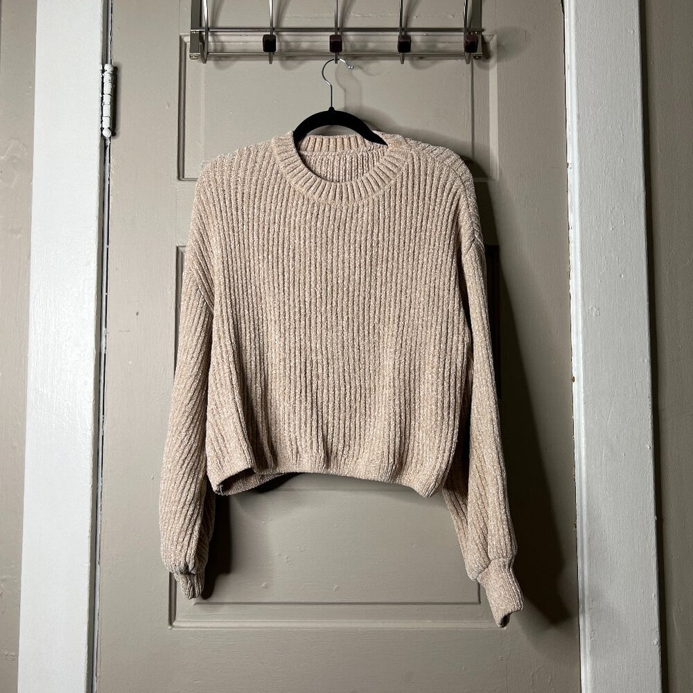 Cream Ribbed Crew Neck Sweater ONE SIZE